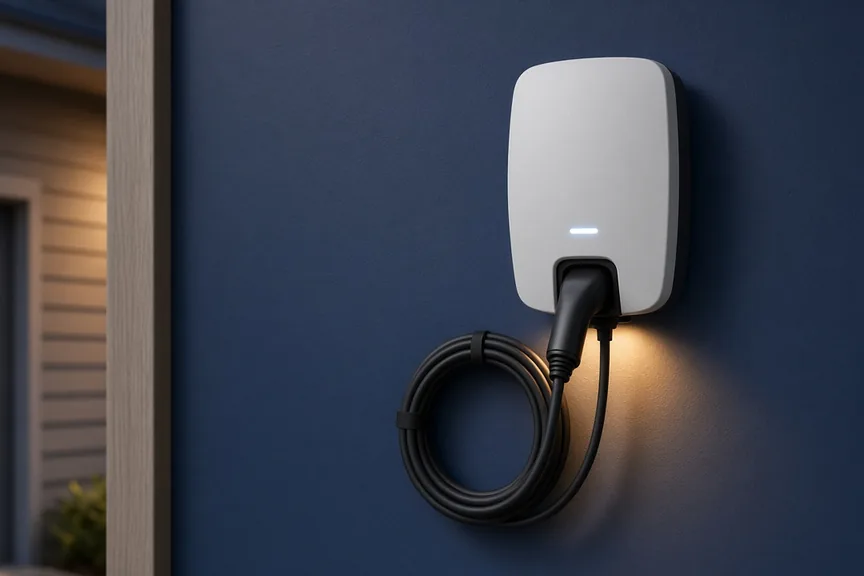 EV charger mounted on a garage wall