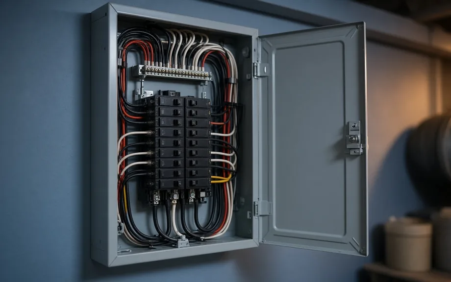 Close-up of a residential electrical panel