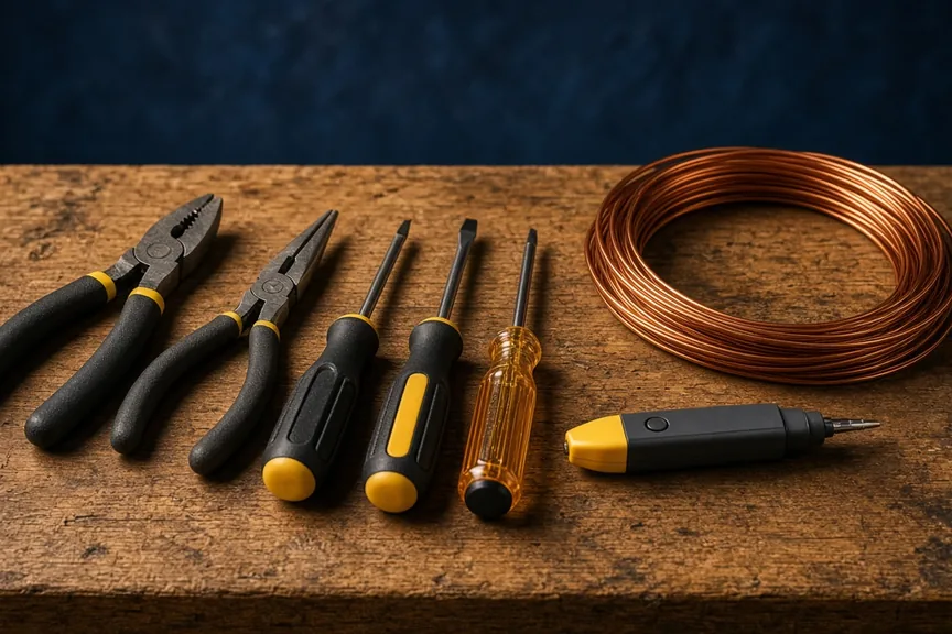 Electrician's tools on a workbench